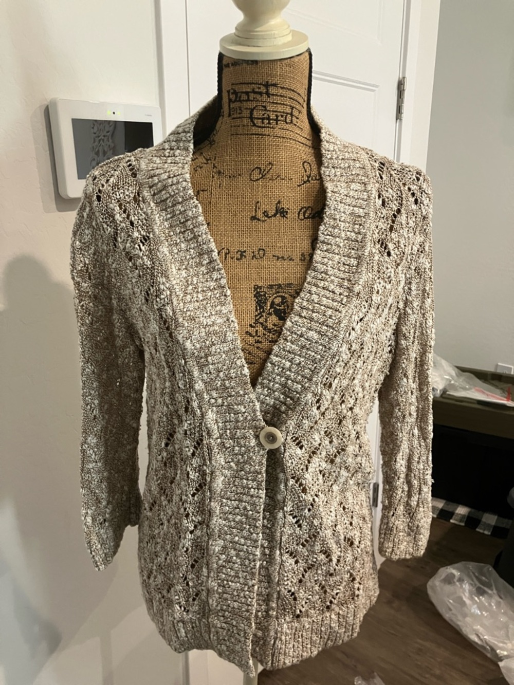 Christopher & Banks Cream Open-Knit Single Button Cardigan